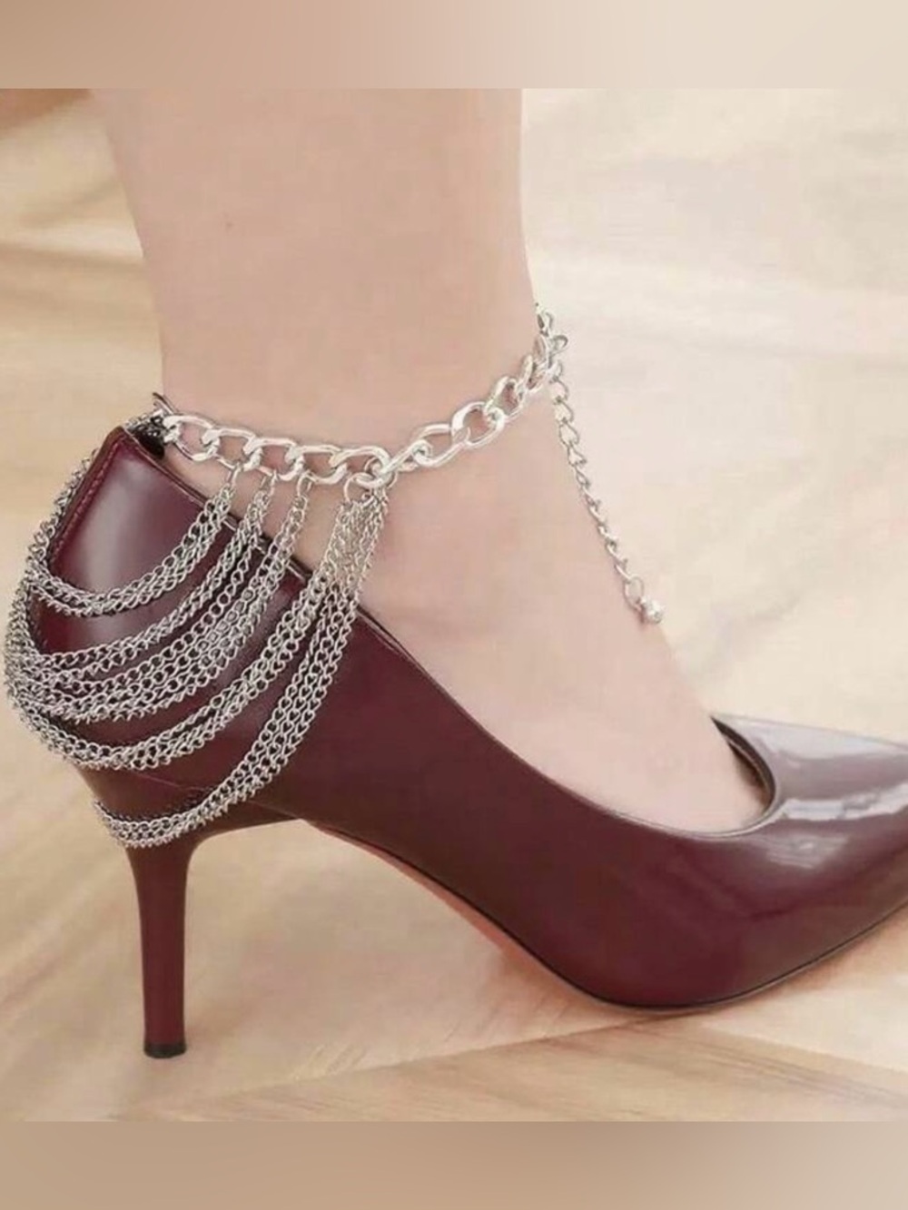 New 2 PIECE Silver Layered Chain Anklet | High Heel / Wedge Shoe Accessory